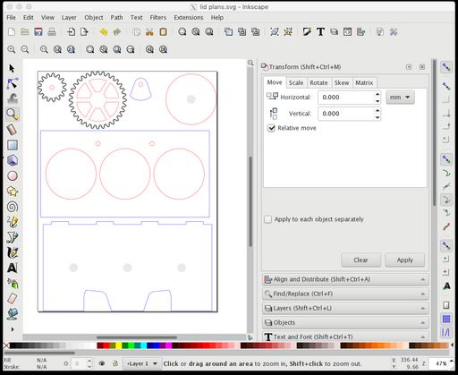 Screenshot of the lid plans in Inkscape