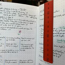 Bookmark ruler shown clasped to a journal page